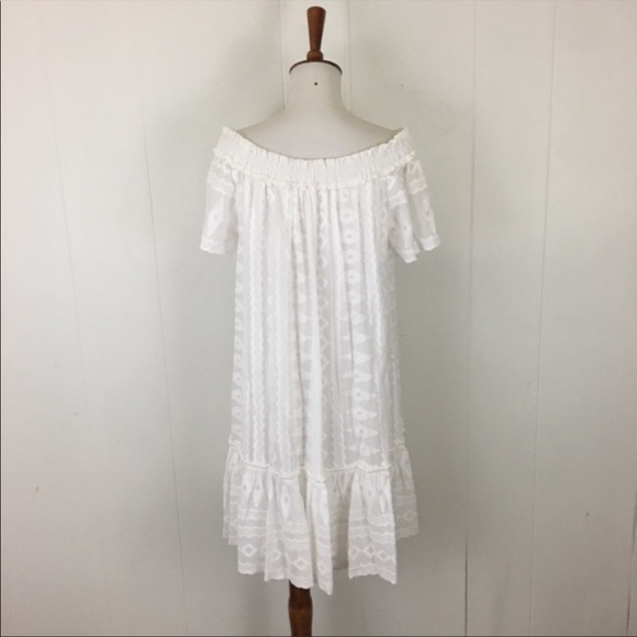 Rebecca Taylor Off Shoulder Embroidered Cotton Trapeze Dress - Picture 6 of 10